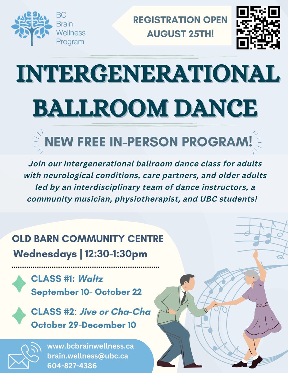 BCEpilepsy's tweet photo. Our friends at the #BCBrainWellnessProgram are hosting Intergenerational Ballroom & Musical Movement, 2 free programs at Vancouver's Old Barn Community Centre for adults w/neurological conditions (like #epilepsy) & older adults & caretakers. Register at https://t.co/o7X6IrmBLB https://t.co/xxgkGI79BZ