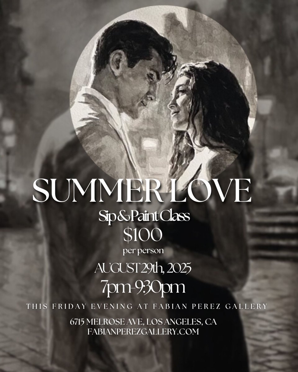 Looking for last minute plans this Friday in Los Angeles!
Join us at our Summer Love Sip and Paint at Fabian Perez Gallery!
Tickets can be purchased here: fabianperez.com/event/summer-l…
#LA #Fabianperezgallery #sipandpaint