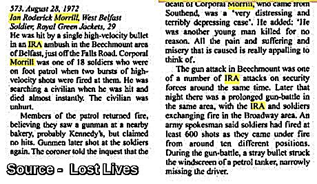#OnThisDay in 1972 the IRA murdered Ian Roderick Morrill, 29. Married father of 2 children aged 1 &amp; 3. Soldier shot in the back, Beechmount Ave, Falls, Belfast, on foot patrol &amp; searching a civilian. Multiple gunfire attacks on Army by IRA, from 10 positions later that night #OTD
