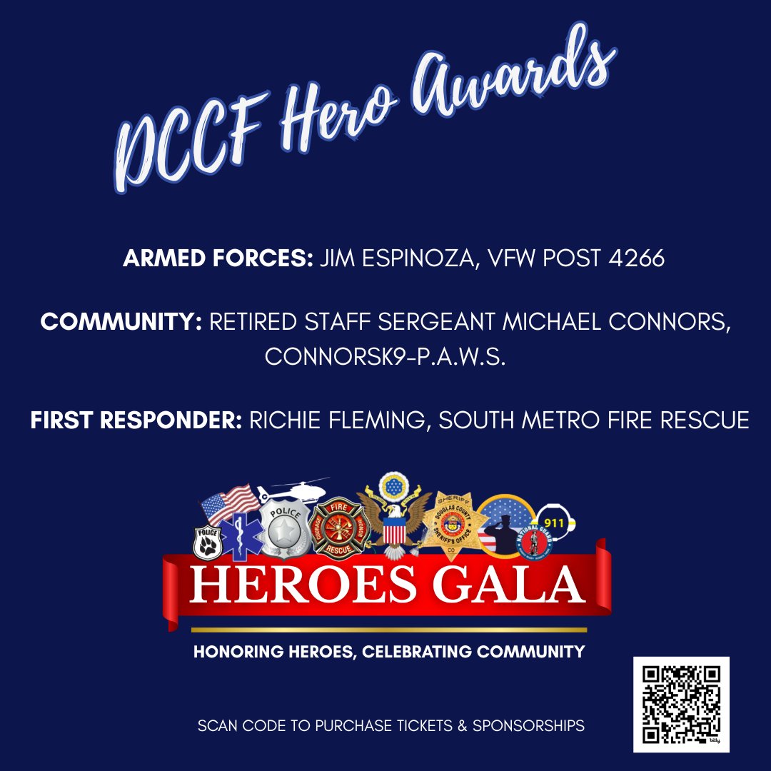 DCCFInspires's tweet photo. Congrats to the 2025 HERO AWARD winners! They will be honored at the DCCF Heroes Gala on Sept. 12 at @SignatureFBO.
@dcsheriff @5StarActs @douglascountyco @FootersCatering @SouthMetroPIO @SterlingRanchCO https://t.co/FRloPEcTAO