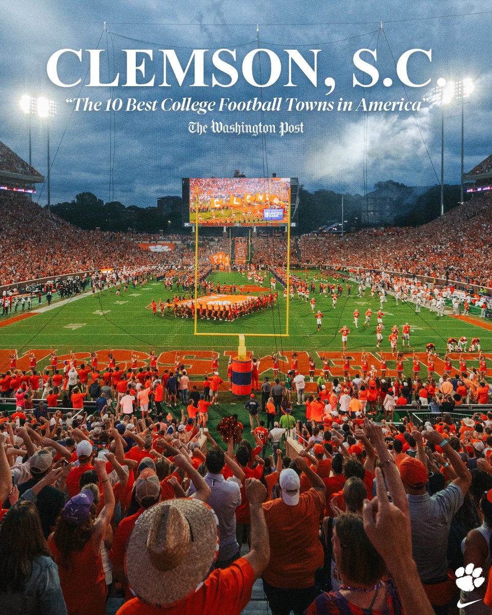ClemsonTigers's tweet image. There was never a doubt! 🐅🏈

This town loves college football, and the @washingtonpost named Clemson as one of the 10 best college football towns in America earlier today!