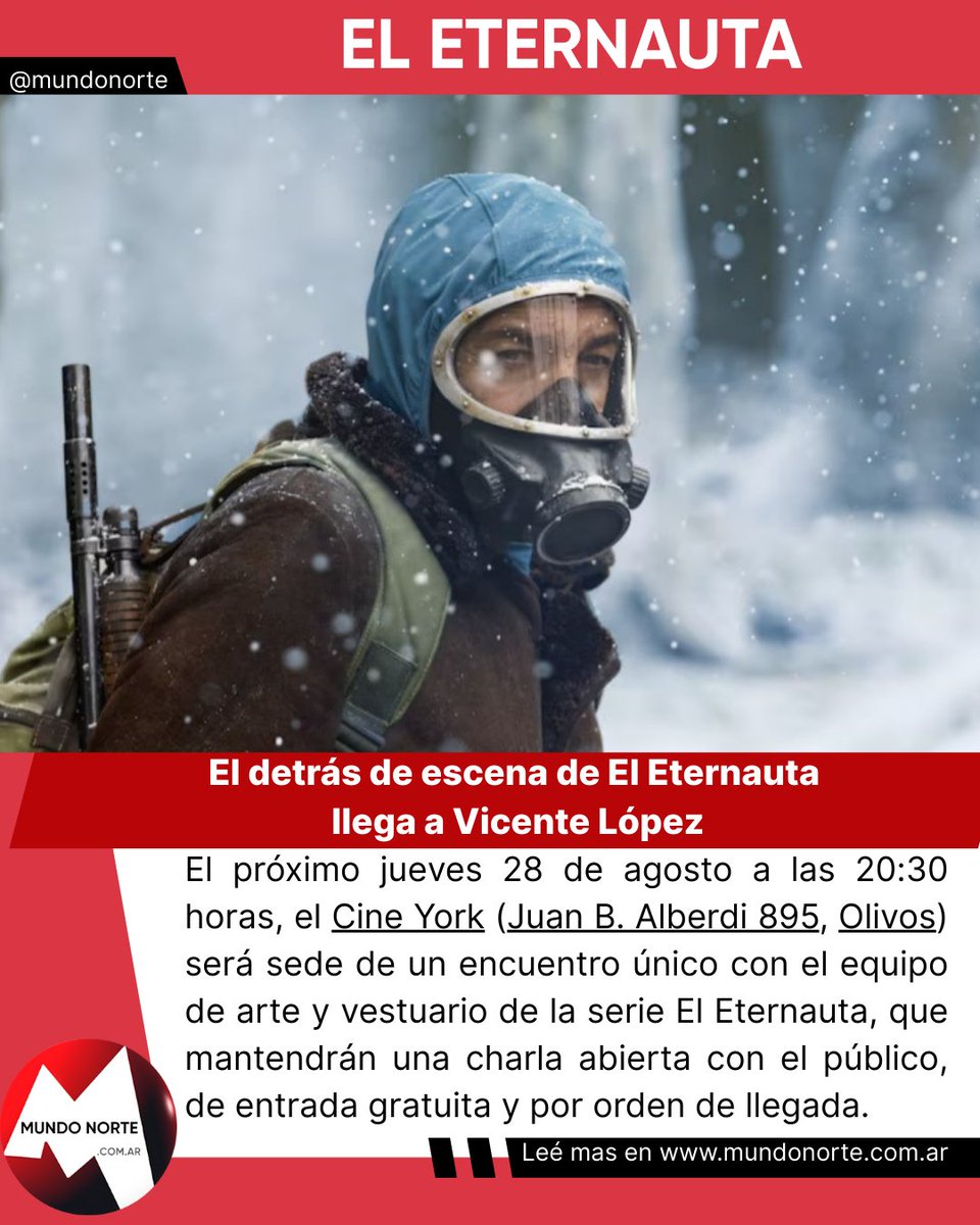El detrás de escena de El Eternauta llega a Vicente López
mundonorte.com.ar/2025/08/el-det…

#VicenteLópez #ElEternauta #DetrásDeEscena #CineYork #EntradaGratuita #mundonorte <a href="/VivamosVL/">Vicente López</a>