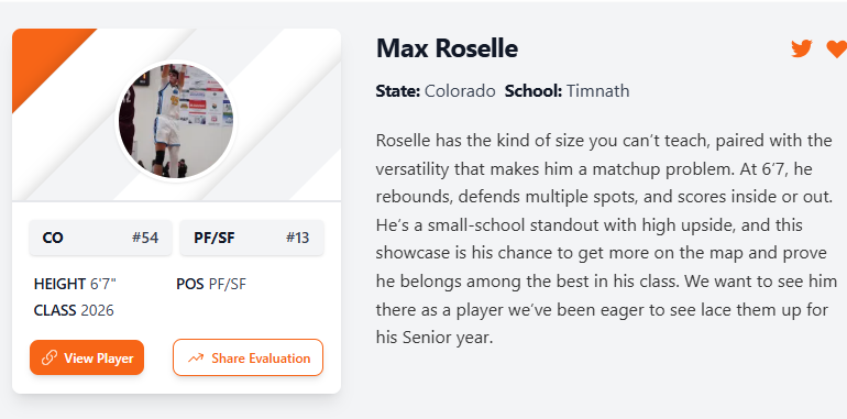 <a href="/MaxRoselle/">Max Roselle</a> is such a talent, hard working, competitor and ultimate teammate on and off the floor!  The ceiling is so high and better every time out on the floor!  Where he lands will be getting an incredible talent! <a href="/RL_Hoops/">RecruitLook Hoops</a> <a href="/PrepHoopsCO/">Prep Hoops Colorado</a>