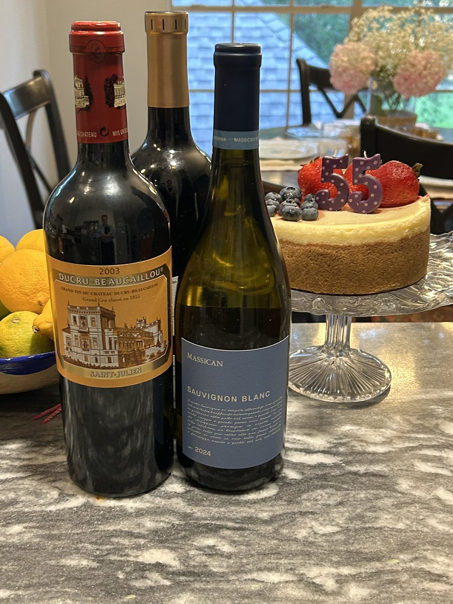 Celebrating my 55th with my lovely wife, my amazing daughter, and some delicious wine. Last bottle of the 03 Ducru.