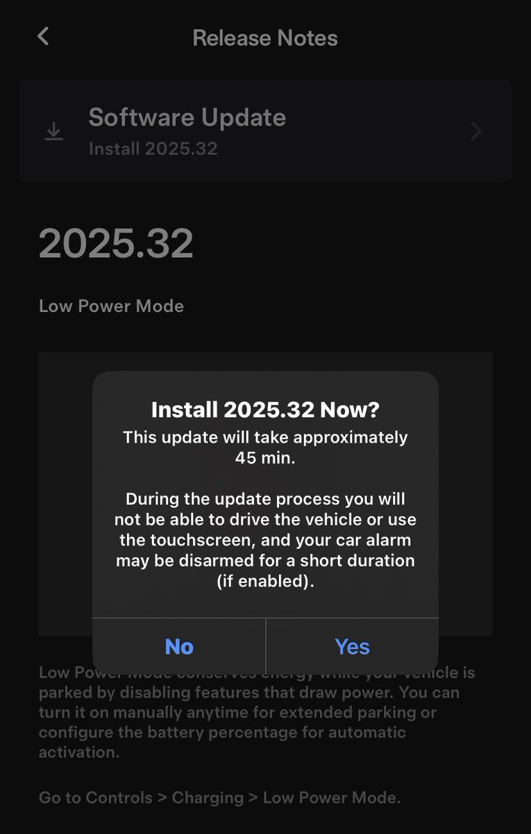 FullGridMode's tweet image. The latest Tesla software update 2025.32 just rolled out on my Model 3 (Intel chip). I was hoping for something major, but it seems pretty minor this time. Still, I’m curious to see how the new Low Power Mode will impact battery life. 🪫 🧐