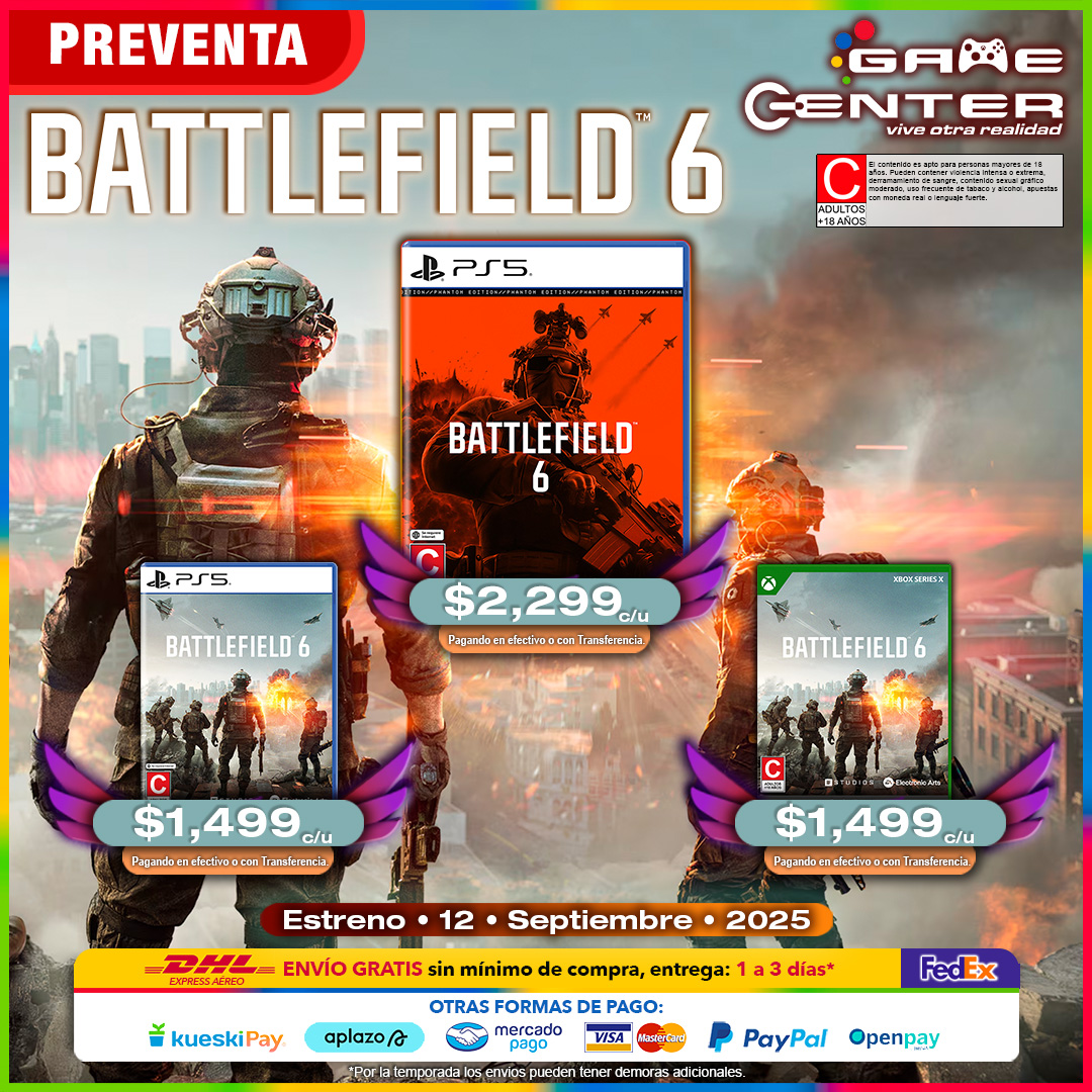 gamecenter2006's tweet photo. 🎮 Juego de Battlefield 6

Llega para redefinir la acción bélica en consolas de nueva generación,  batallas masivas,  mapas más grandes, destrucción y una experiencia multijugador explosiva.

#Battlefield6 #GamingMX #PS5 #XboxSeriesX  #Videojuegos 

https://t.co/HtLPCMn2JZ https://t.co/wOmFCWflZA