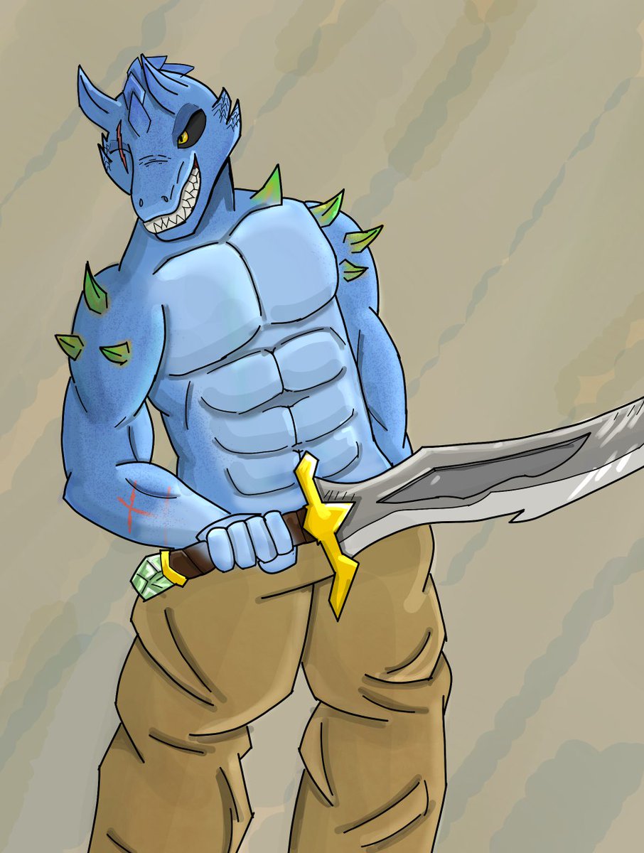 RubyWolfox's tweet image. D&amp;amp;D character.  Dragonborn character 
No armor,  just fierce battle spirit