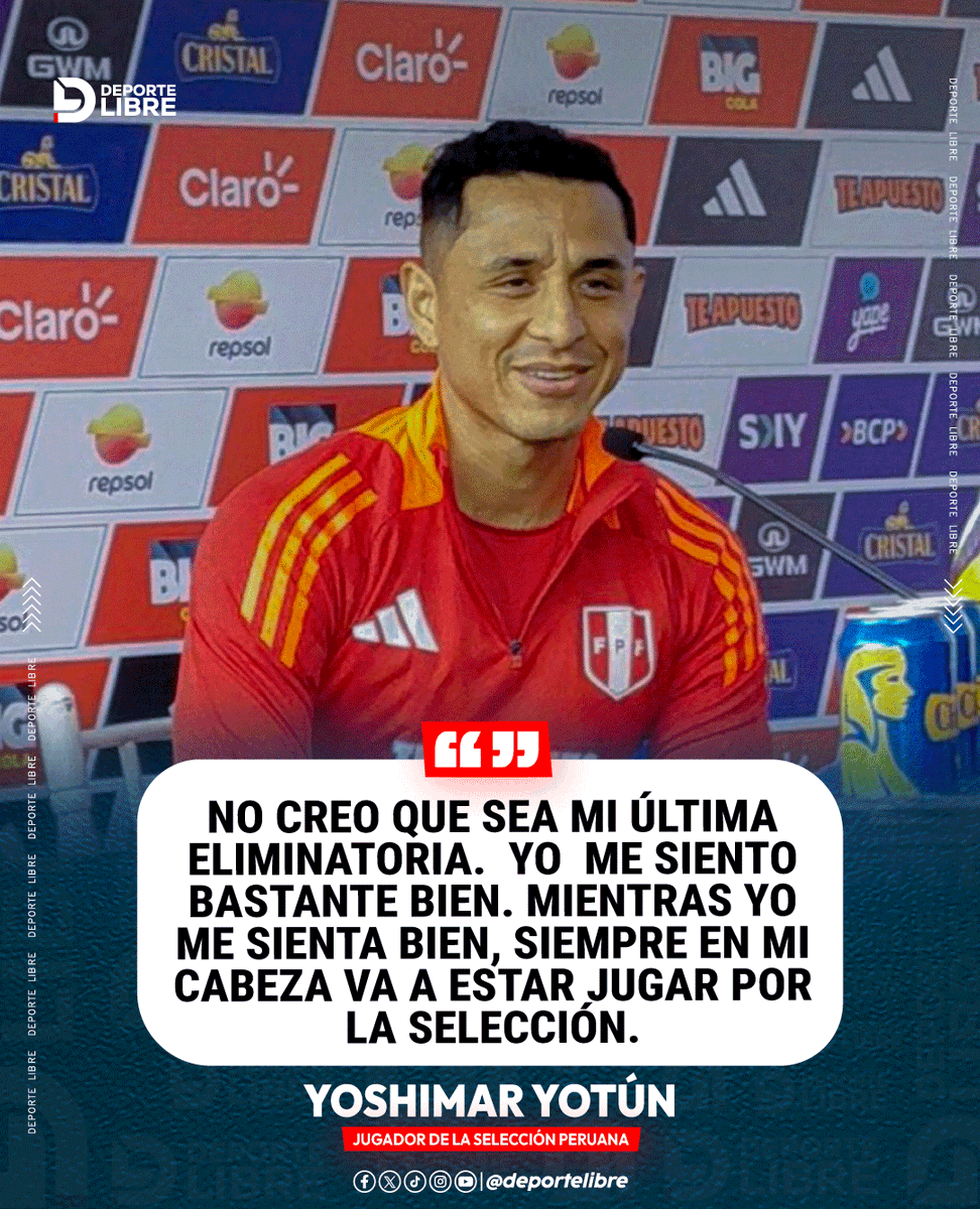 Yoshimar Yotún, jugador de la Selección Peruana:

🗣 "MIENTRAS YO ME SIENTA BIEN, SIEMPRE EN MI CABEZA VA A ESTAR JUGAR POR LA SELECCIÓN." 🇵🇪⚽

#SelecciónPeruana #Liga1 #SportingCristal #Perú #FútbolPeruano #LaBicolor #Blanquirroja