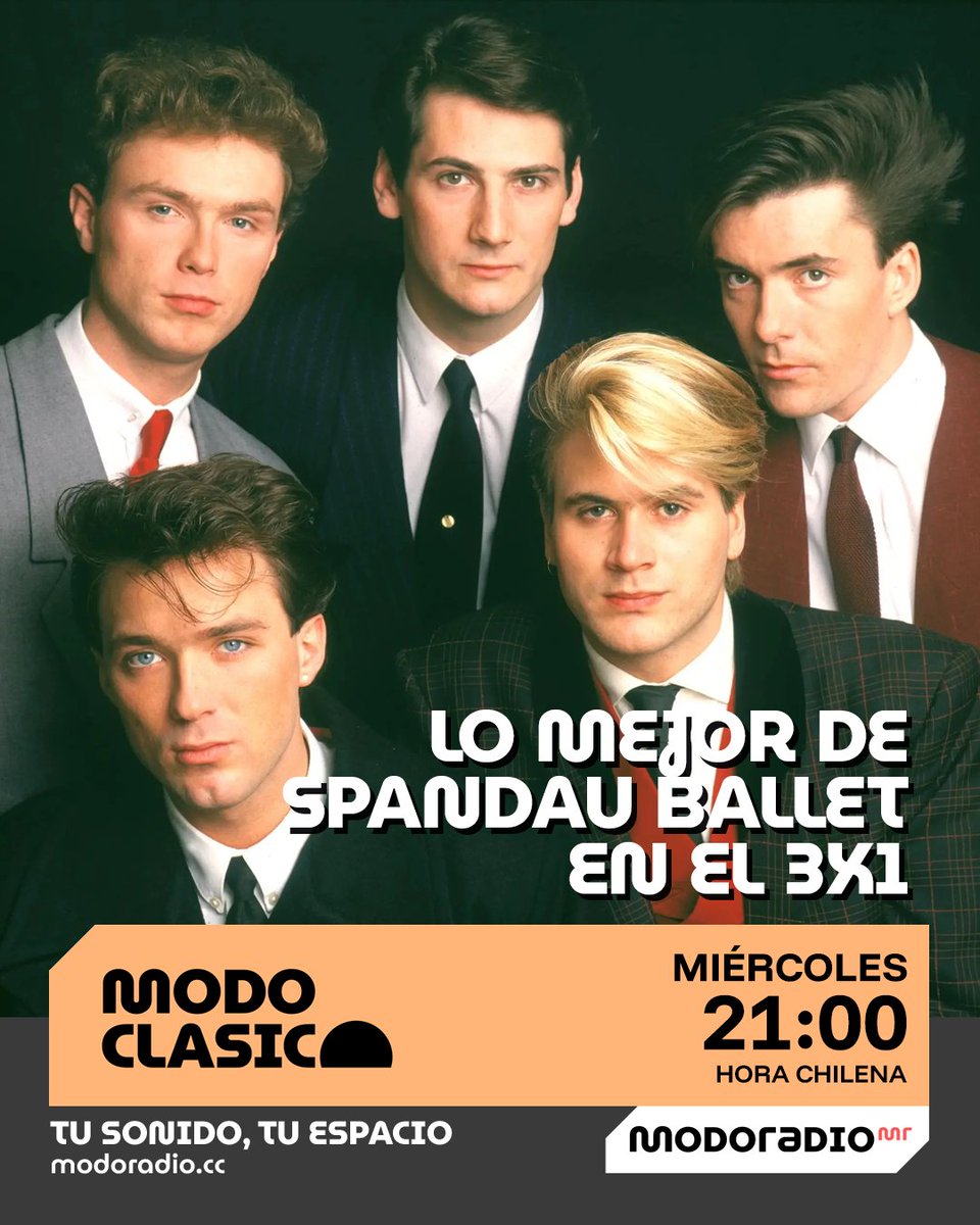 Modoradio (@modoradiomr) on Twitter photo Desde las 21:00, llega tu sonido y tu espacio con la música del recuerdo y los mejores hits en ModoClásico, junto a <a href="/Eriol_Harlaown/">Roque (alias Eriol)</a>.
Hoy, en el bloque especial 3x1, traemos la elegancia de Spandau Ballet. Sólo por Twitch y envivo.modoradio.cl Desde las 21:00, llega tu sonido y tu espacio con la música del recuerdo y los mejores hits en ModoClásico, junto a <a href="/Eriol_Harlaown/">Roque (alias Eriol)</a>.
Hoy, en el bloque especial 3x1, traemos la elegancia de Spandau Ballet. Sólo por Twitch y envivo.modoradio.cl