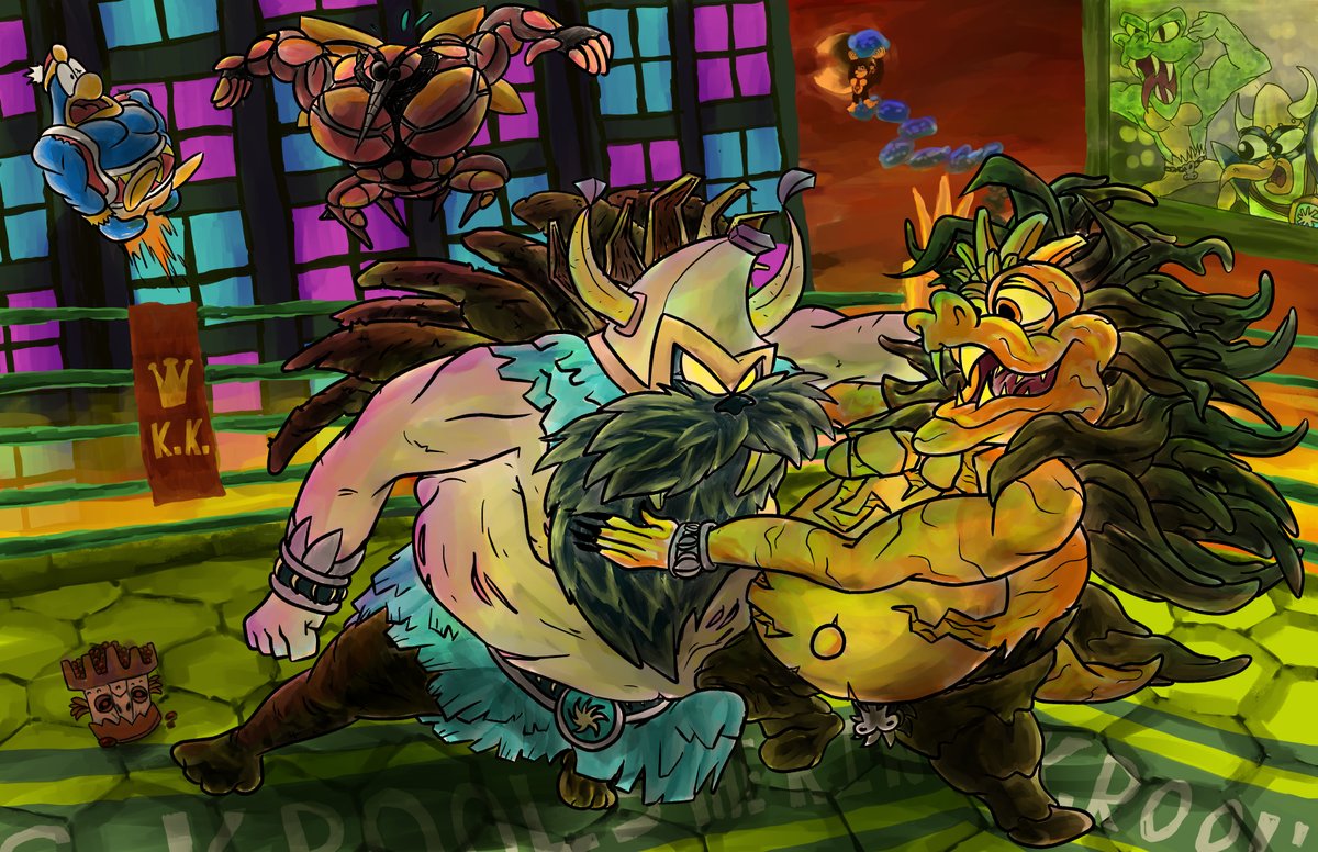 TakeTackToe's tweet photo. #DonkeyKongBananza #DonkeyKong #Switch2 #KRool #Kremlings #Pokemon #Kirby #Dedede #Buzzswole #Snowmads #LordFredrik #Wrestling (Donkey Kong Bananza Spoilers) King of Rot v Lord of Burn https://t.co/4rcvxIPCd7