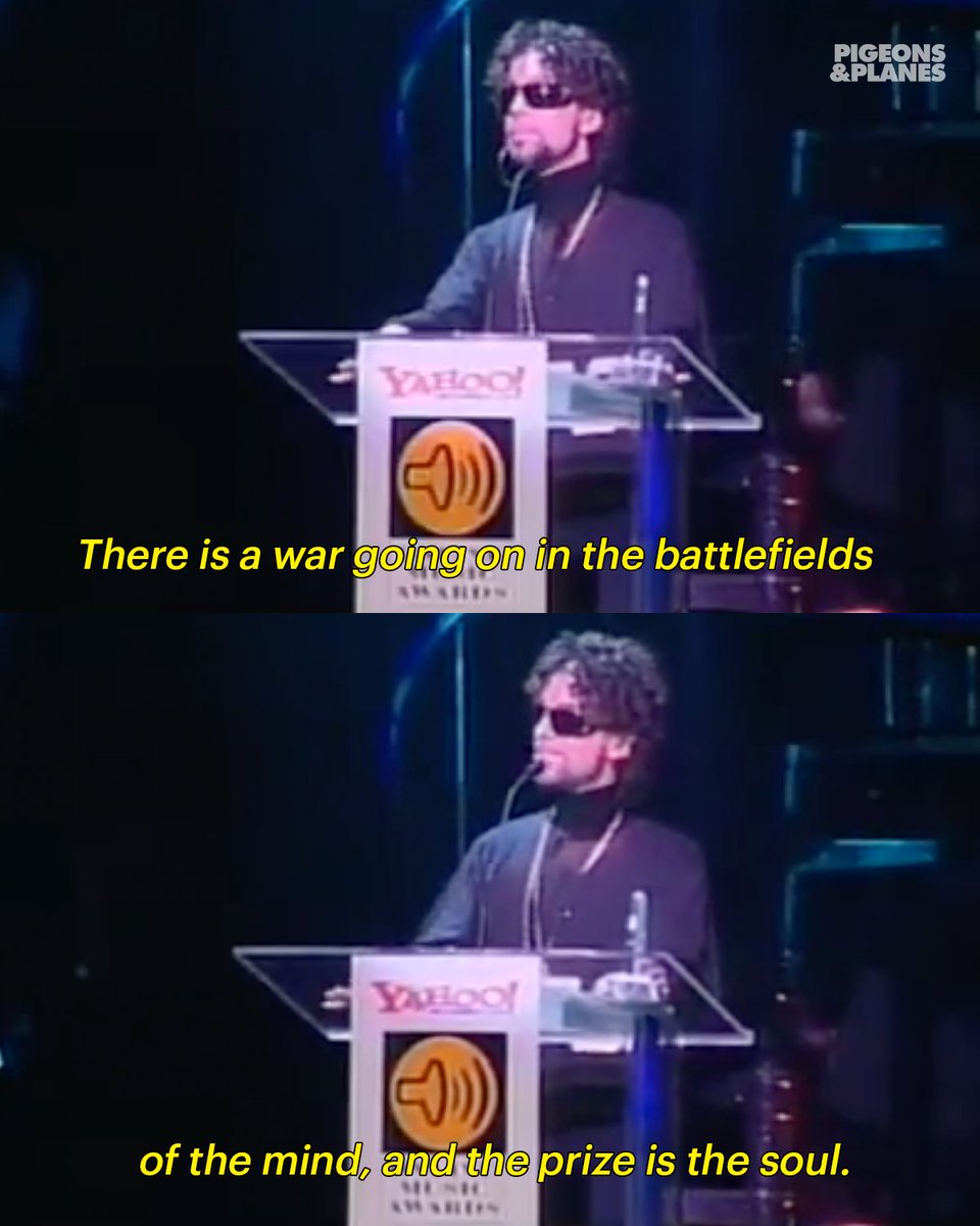 Prince's warning about the dangers of the internet during his Yahoo Life Award speech for best online single, 1999.