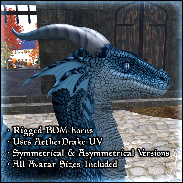Similar to my previous Goat Horns for the ATC (Around the Corner) AetherDrake, the Slender Curve Horns are rigged, BOM horns that are able to be customized via AetherDrake universals.

marketplace.secondlife.com/p/Pirschjaeger…