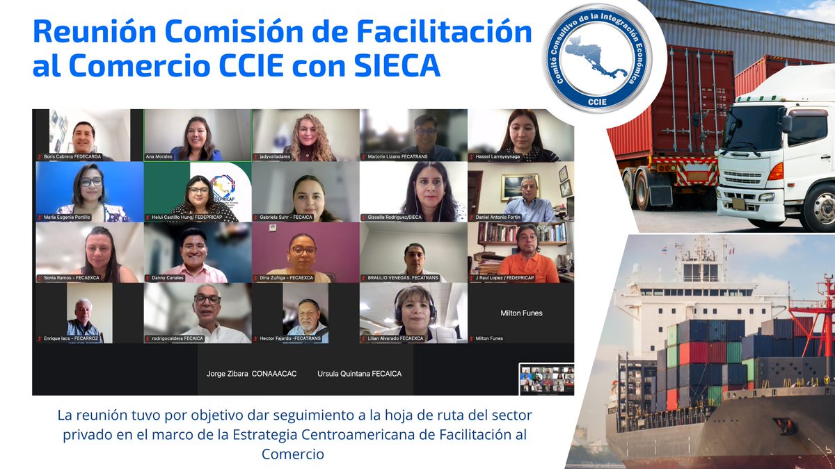 En seguimiento a la Hoja de ruta del sector privado en el marco de la Estrategia Centroamericana de Facilitación al Comercio, el @CCIE se reunión con la <a href="/sg_sieca/">SIECA</a> con el objetivo de definir las acciones que se trabajarán en conjunto <a href="/FEDEPRICAP_CA/">FEDEPRICAP</a> <a href="/fecamco/">FECAMCO</a> <a href="/Fecaica_/">FECAICA</a>