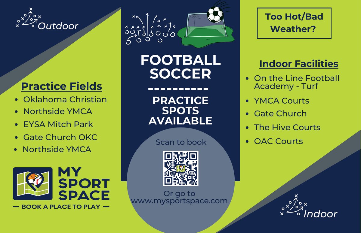 Fall is here - Ready for football and soccer?  My Sport Space has practice spots for rain or shine!  Download the App or go to mysportspace.com, select your sport and date/time., one-time or repeating.  #PracticeTime, #BookYourField #BookYourCourt