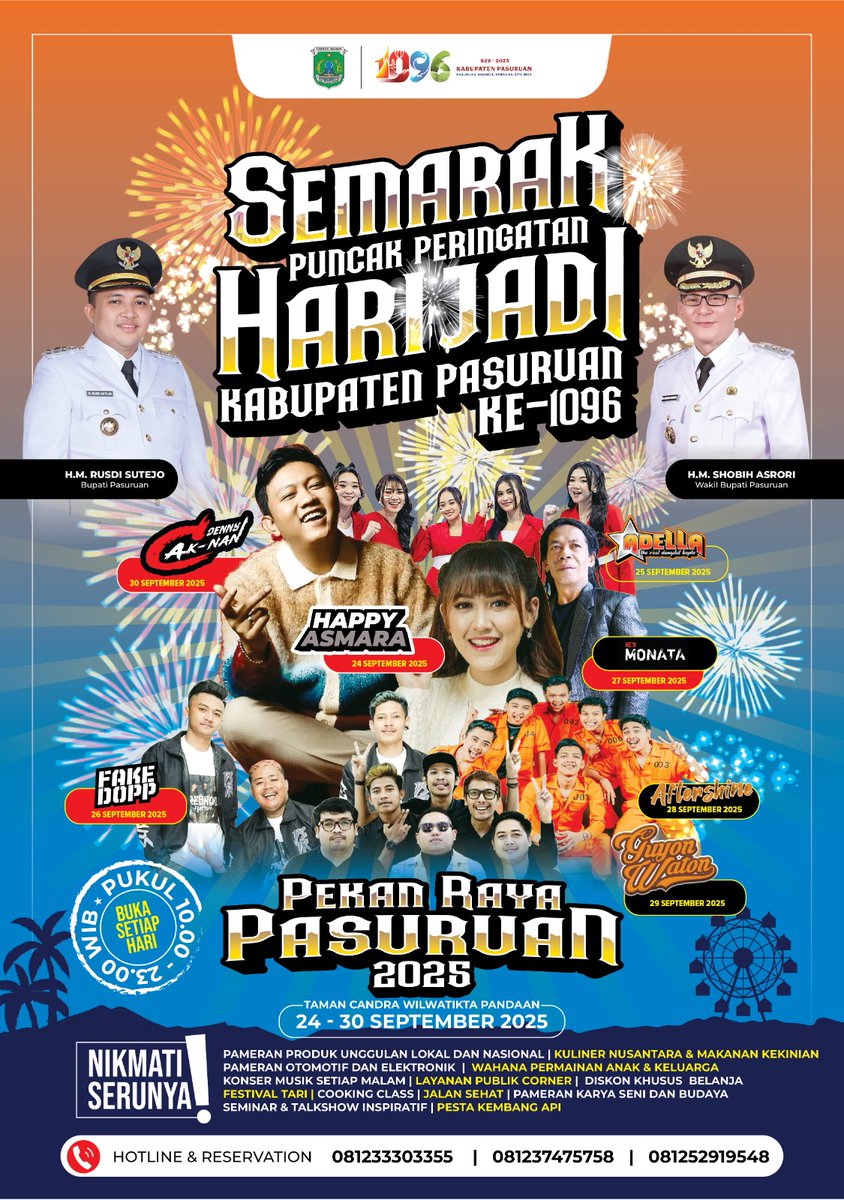 Halo sobat🙌
Ada kabar gembira nih!
Pekan Raya Pasuruan 2025 akan segera datang. Yuk datang dan ramaikan Taman Candra Wilwatikta pada tanggal 24-30 September nanti.