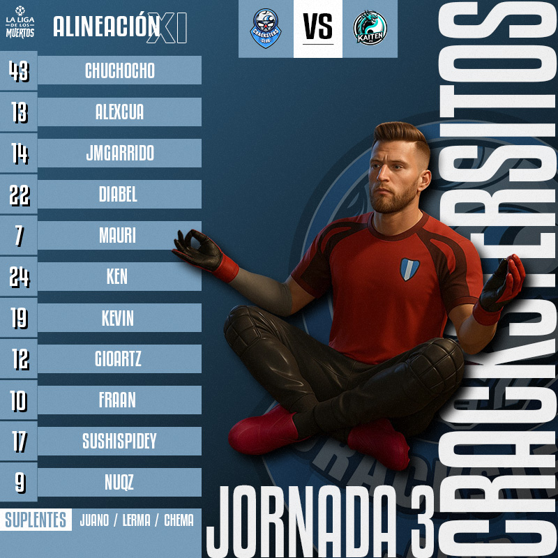 El 11 inicial para la jornada 3 y 4 es el siguiente y estrenaremos plantilla completa al fin, es un milagro. 🙏⚽

🕤 8:00 pm CDMX

🟣twitch.tv/sushispidey 🕷
🟣twitch.tv/elgioartz 🐒

<a href="/LaLigaDeMuertos/">La Liga De Los muertos</a> 💀