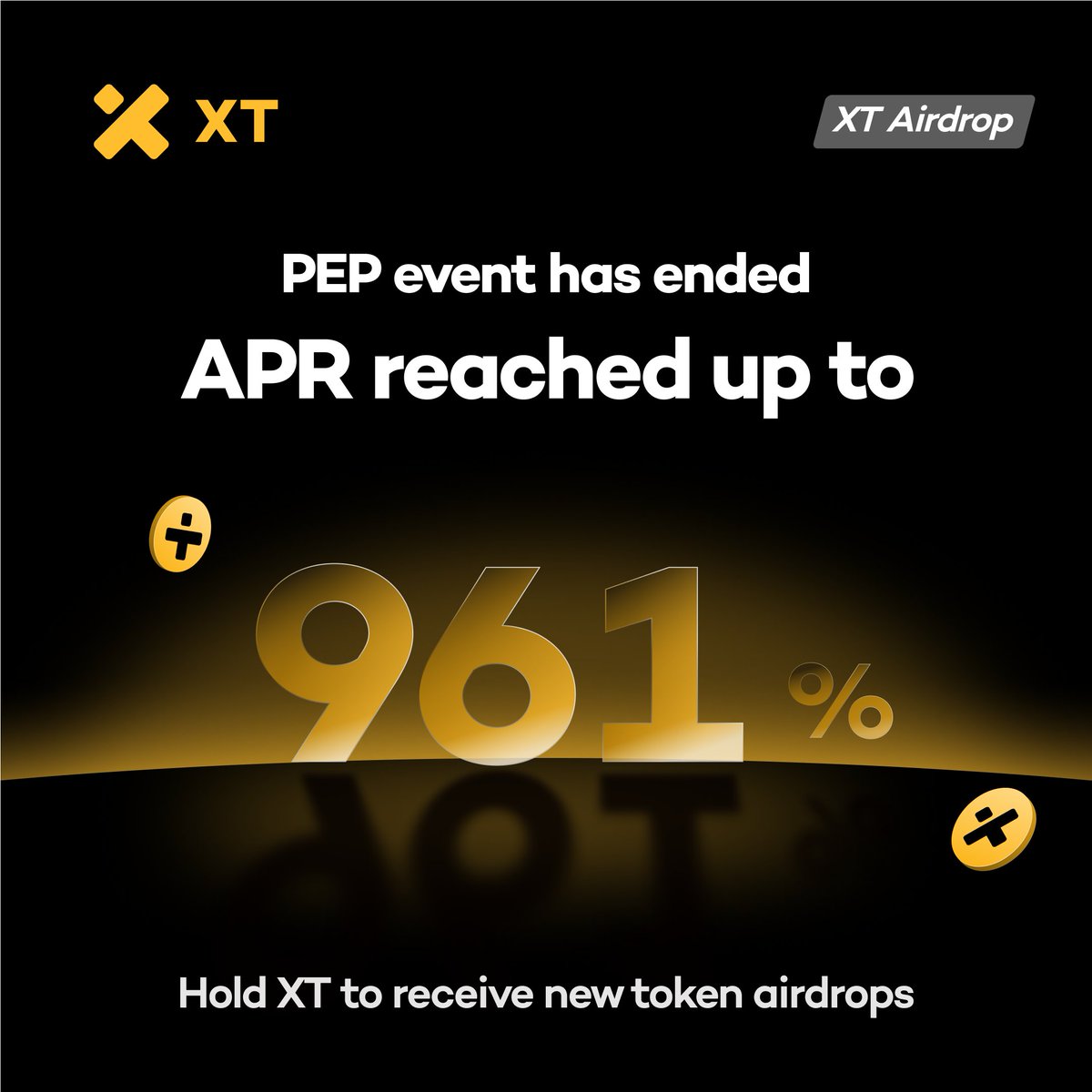 XT Exchange 🚀 #BeyondTrade (@xtexchange) on Twitter photo 🎉 XT Airdrop Wrap-Up! Congrats to all winners! <a href="/PepecoinNetwork/">Pepecoin (PEP)</a>
📊 Avg APR: 889%
🎖️ Top APR: 961%
🎁 Total Prize Pool: 10,000,000 PEP
📌 Missed out? Start holding XT now and get ready for the next round — bigger rewards await!
Next round is just as exciting — you won’t want 🎉 XT Airdrop Wrap-Up! Congrats to all winners! <a href="/PepecoinNetwork/">Pepecoin (PEP)</a>
📊 Avg APR: 889%
🎖️ Top APR: 961%
🎁 Total Prize Pool: 10,000,000 PEP
📌 Missed out? Start holding XT now and get ready for the next round — bigger rewards await!
Next round is just as exciting — you won’t want