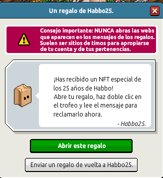 TiguereFlow's tweet photo. OJO: no caigan en estas trampas, ustedes son muy inteligentes. @Habbo - Is it possible to add a report option when gifts are received?