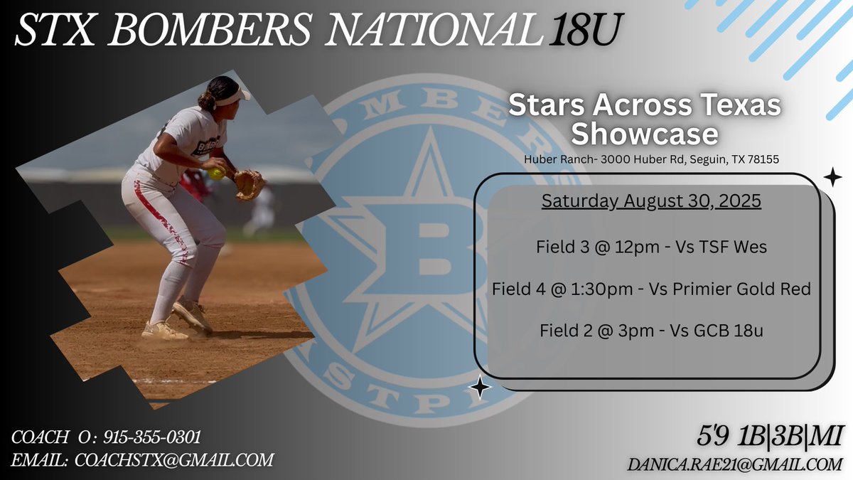 Excited to finally be back on the field! Kicking the Fall season off at Huber with a new set of talented teammates and a dedicated coach‼️
 <a href="/STXBmbrsGd18Are/">STX Bombers National 18U</a> <a href="/CoachVillegasD/">Dawn Villegas</a> <a href="/Coach_Maldy/">Coach Maldonado</a> <a href="/kelly_hirlas/">Kelly Hirlas</a> <a href="/stoltz_taylor/">Taylor Lira</a> <a href="/StMUsoftball/">St. Mary's Softball</a> <a href="/SanJacSoftball/">San Jacinto College Softball</a> <a href="/DCCruSoftball/">Dallas Christian College Softball</a> <a href="/MontiVB/">Coach Monti Van Brunt™</a>