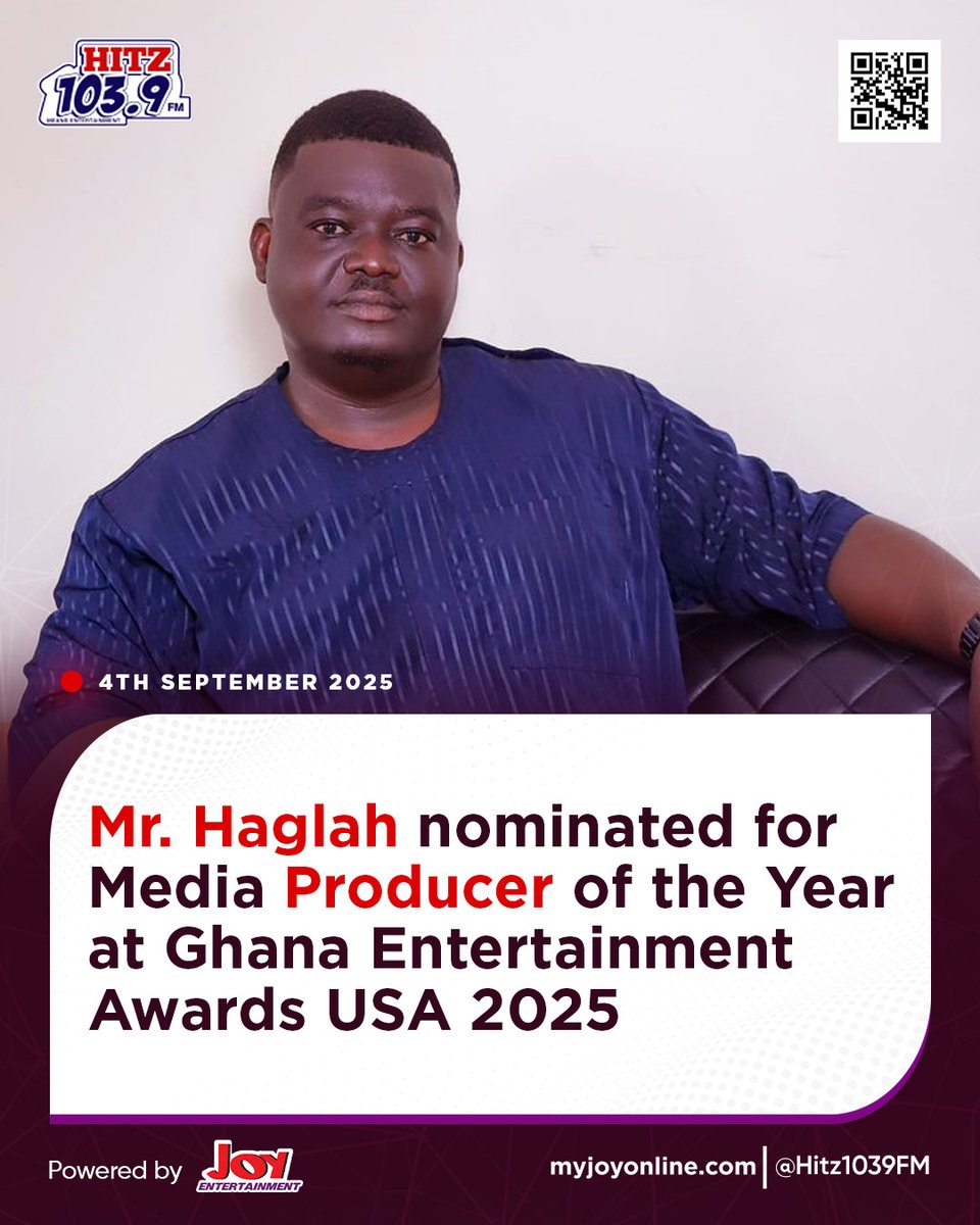Hitz1039FM's tweet photo. Mr. Haglah Nominated for Media Producer of the Year at Ghana Entertainment Awards USA 2025 

Details here: https://t.co/06hM8zbwDP https://t.co/ova4edI3jg
