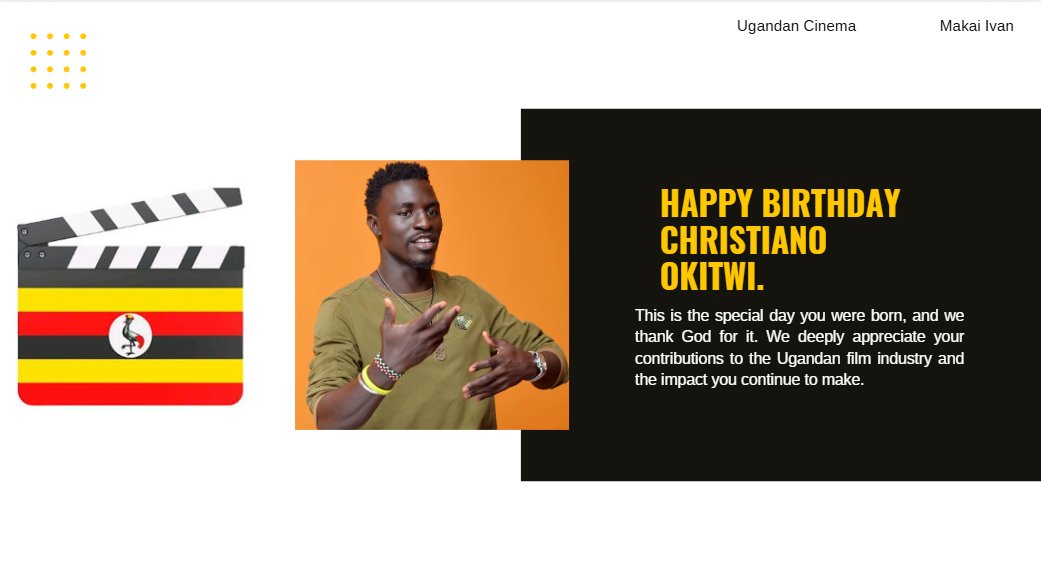 As you continue to grow your brand, shape stories, and inspire the next generation of Ugandan talent, Here’s to more roles, more laughter, and more impact - Happy Birthday <a href="/christianookitw/">Christiano Okitwi 😊</a> 
#makai_ivan #ugandancinema