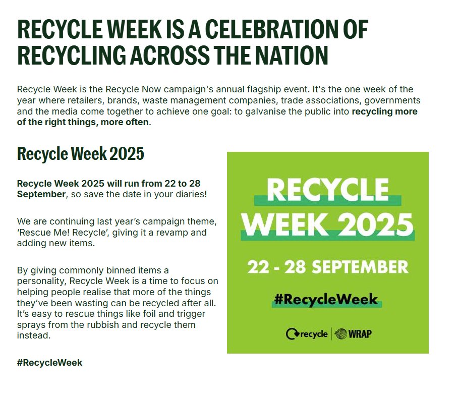 #RecycleWeek 2025 takes place until September 28 this year and the theme once again is ‘Rescue Me’, focusing on rescuing recyclable items from the rubbish bin. Find out more on the <a href="/WRAP_NGO/">WRAP</a> website. wrap.ngo/take-action/re…