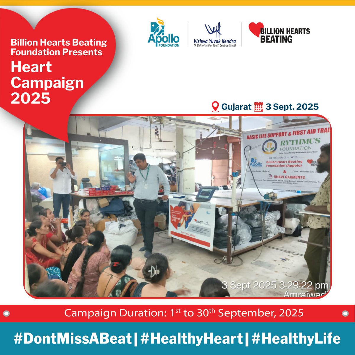 VYKIndia's tweet photo. 𝗛𝗲𝗮𝗹𝘁𝗵𝘆 𝗛𝗲𝗮𝗿𝘁 𝗖𝗮𝗺𝗽𝗮𝗶𝗴𝗻 𝟮𝟬𝟮𝟱 – 𝗗𝗮𝘆 3 💓
📍 Andhra Pradesh | Gujarat | Madhya Pradesh
Project Prashikshan, led by @BHBFoundation &amp; @VYKIndia, #continues to reach more #communities with life-saving #knowledge &amp; #awareness.
#DontMissABeat https://t.co/jBChg9VfNb