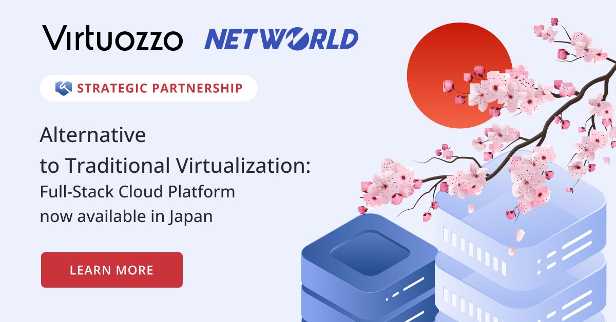🇯🇵 Big news: Virtuozzo 🤝 <a href="/NetworldCorp/">株式会社ネットワールド【OFFICIAL】</a>!
We’re partnering to empower service providers in Japan with a high-performance, cost-efficient alternative to traditional virtualization platforms like #VMware. Next-gen cloud services. No vendor lock-in. go.virtuozzo.com/l/148051/2025-…