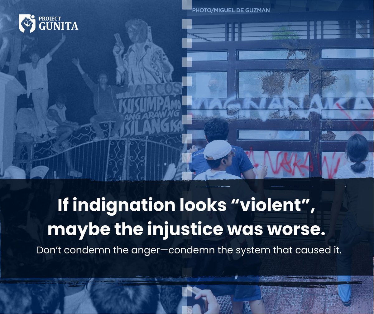 Project Gunita (@projectgunitaph) on Twitter photo History repeats itself when the conditions that created it never change.
The question isnโt why they protest ๐ต๐ฉ๐ช๐ด ๐ธ๐ข๐บ โ ๐ถ๐โ๐ ๐๐ต๐ ๐๐ต๐ฒ๐ ๐ต๐ฎ๐ฑ ๐๐ผ.
So, maybe, instead of condemning the manner the protest was held, focus on actually addressing their concerns. History repeats itself when the conditions that created it never change.
The question isnโt why they protest ๐ต๐ฉ๐ช๐ด ๐ธ๐ข๐บ โ ๐ถ๐โ๐ ๐๐ต๐ ๐๐ต๐ฒ๐ ๐ต๐ฎ๐ฑ ๐๐ผ.
So, maybe, instead of condemning the manner the protest was held, focus on actually addressing their concerns.