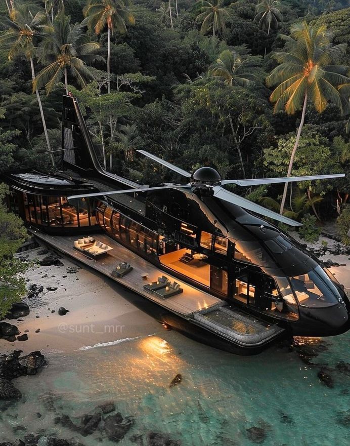 Villa helicopter on a tropical beach
