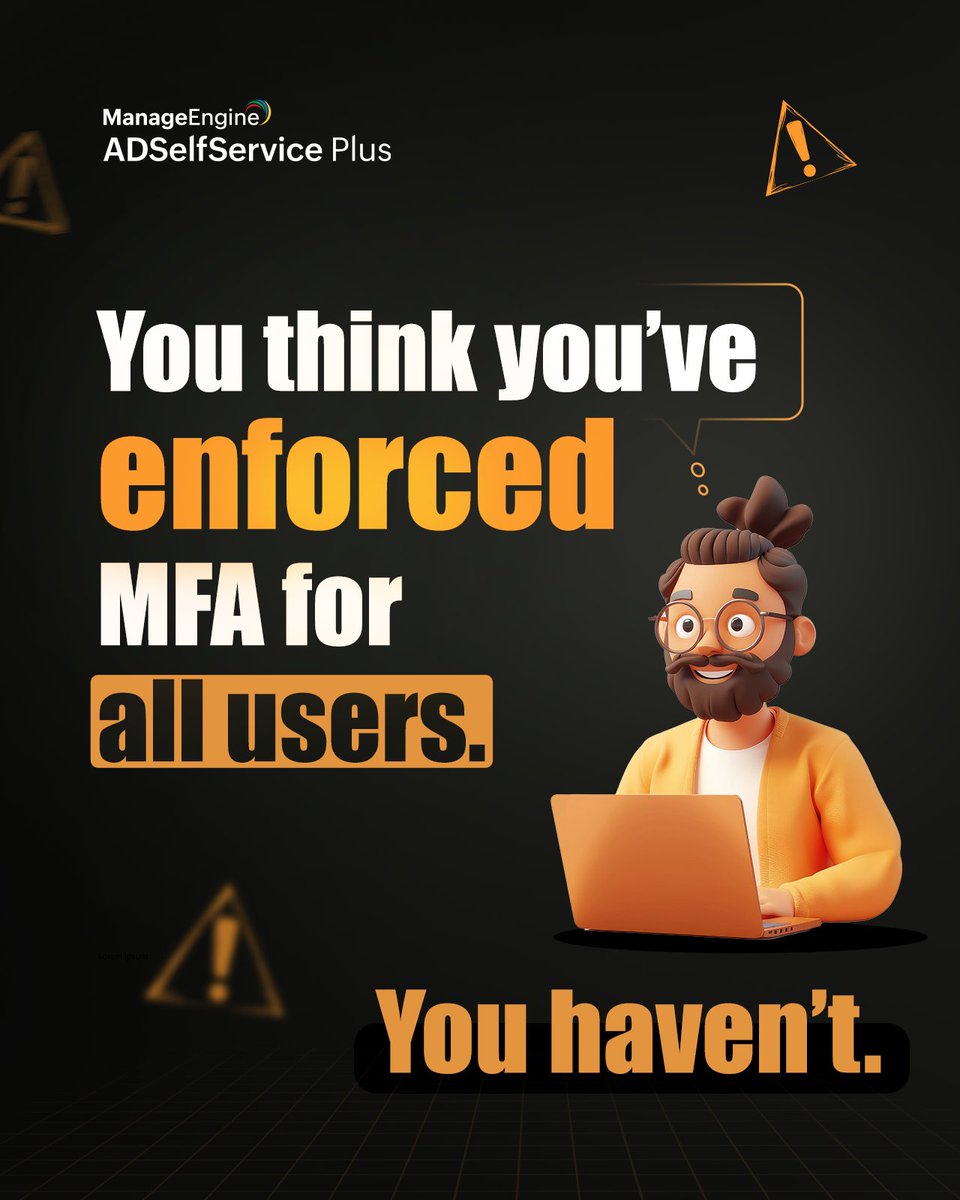 ManageEngineIAM's tweet image. Most MFA setups skip one critical piece: local user accounts. ADSelfService Plus fills the gap by enforcing MFA for all local accounts on Windows machines, domain-joined or not. Learn more:zurl.co/HuWmR

#LocalUserMFA #IdentitySecurity #MFAsolution #ActiveDirectory