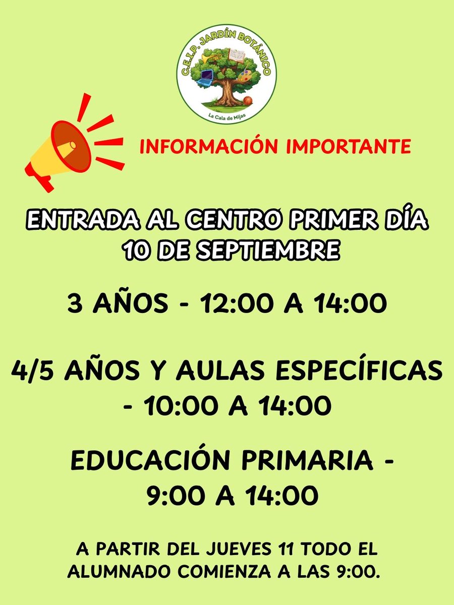 Información para las familias de la semana del 10 al 12 de septiembre