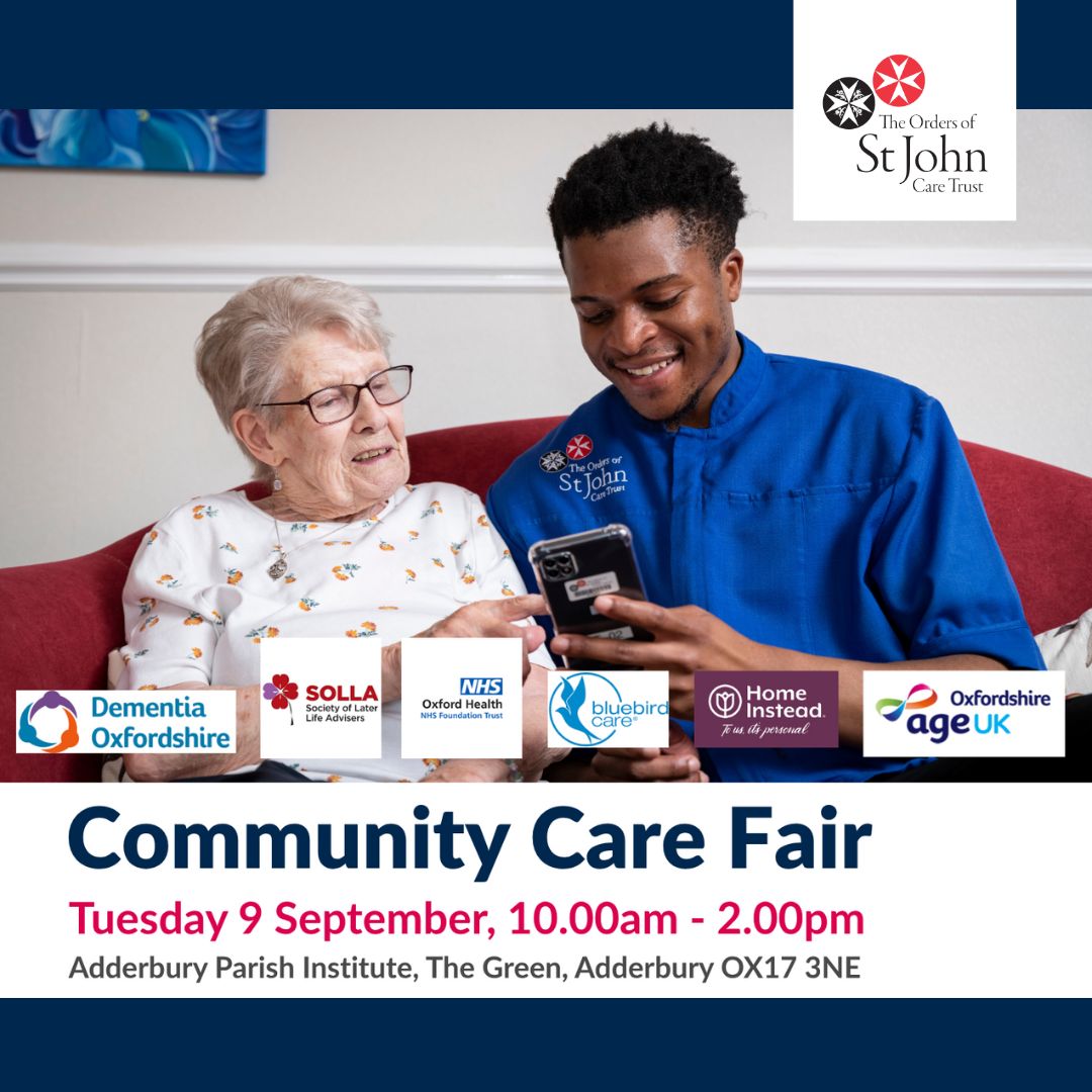 Join us at the Adderbury Community Care Fair ⏳
📅 Tue 9 Sept | 🕙 10am–2pm
📍 Adderbury Institute, OX17 3NE

Meet SOLLA, Dementia Oxfordshire, Age UK Oxfordshire, Home Instead, Bluebird Care, Dementia Active, Carers Oxfordshire + more.

👉 Find out more: osjct.co.uk/news/osjct-hos…