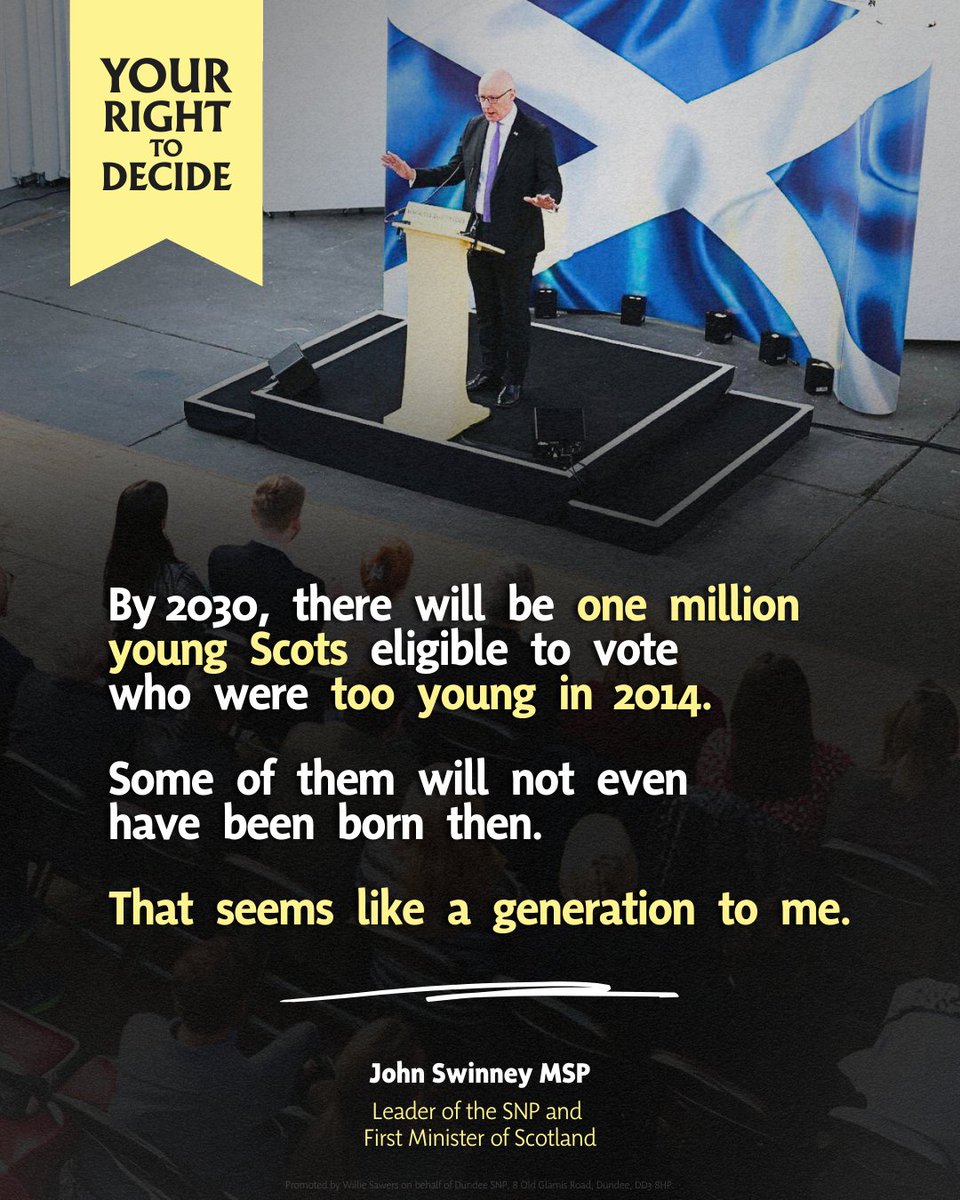 Dundee SNP (@dundeesnp) on Twitter photo 💬 <a href="/JohnSwinney/">John Swinney</a>:
"By 2030, there will be one million young Scots eligible to vote who were too young in 2014.
"Some of them will not even have been born then.
"That seems like a generation to me." 💬 <a href="/JohnSwinney/">John Swinney</a>:
"By 2030, there will be one million young Scots eligible to vote who were too young in 2014.
"Some of them will not even have been born then.
"That seems like a generation to me."