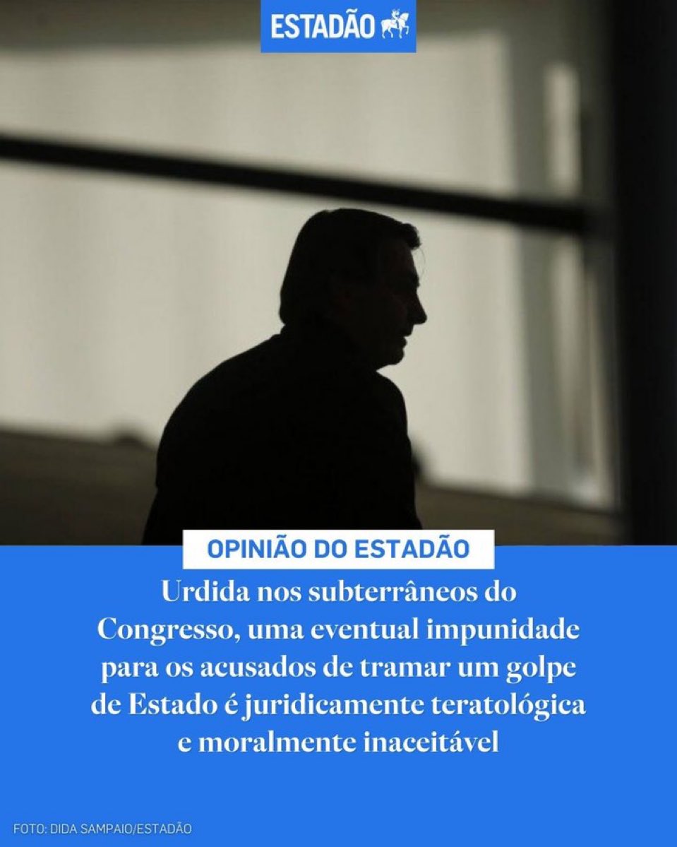 ANISTIAR os GOLPISTAS é tão indecente que até o Estadão, panfleto oficial da extrema direita, se constrange.

SEM ANISTIA
BOLSONARO CONDENADO