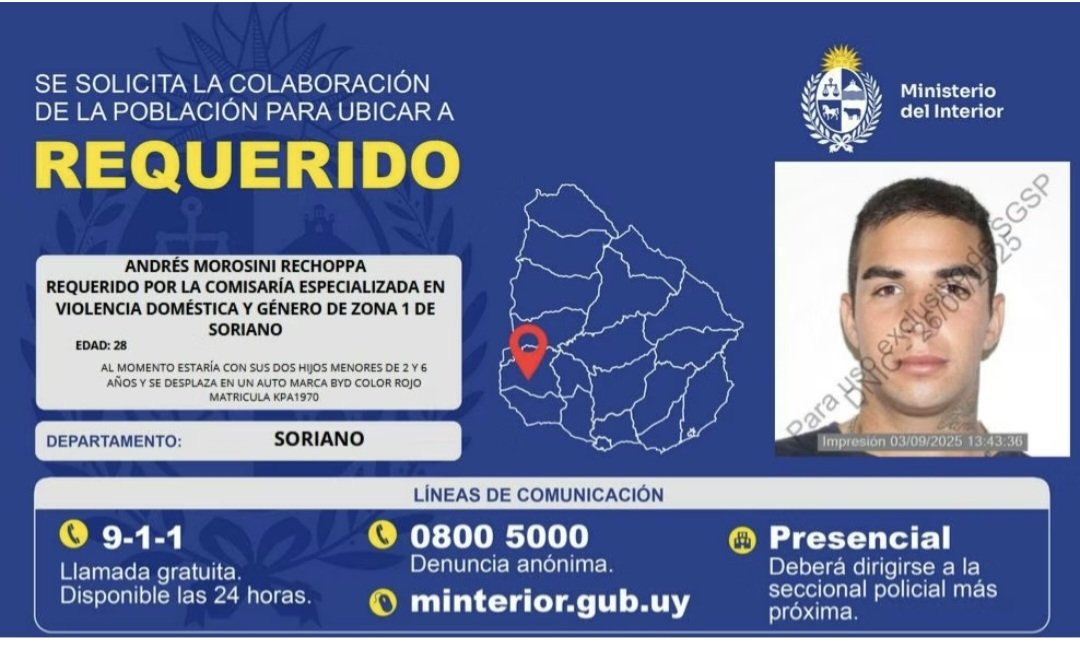 NelsonBonansea's tweet photo. La Policía solicita colaboración para localizar a Andrés Morosini (28) y sus hijos Francisco (6) y Alfonsina (2), desaparecidos en un auto BYD rojo matrícula KPA 1970 (sin chapa delantera). Los niños son de Mercedes. Quien tenga información puede llamar al 911 https://t.co/luYYaYUBJE