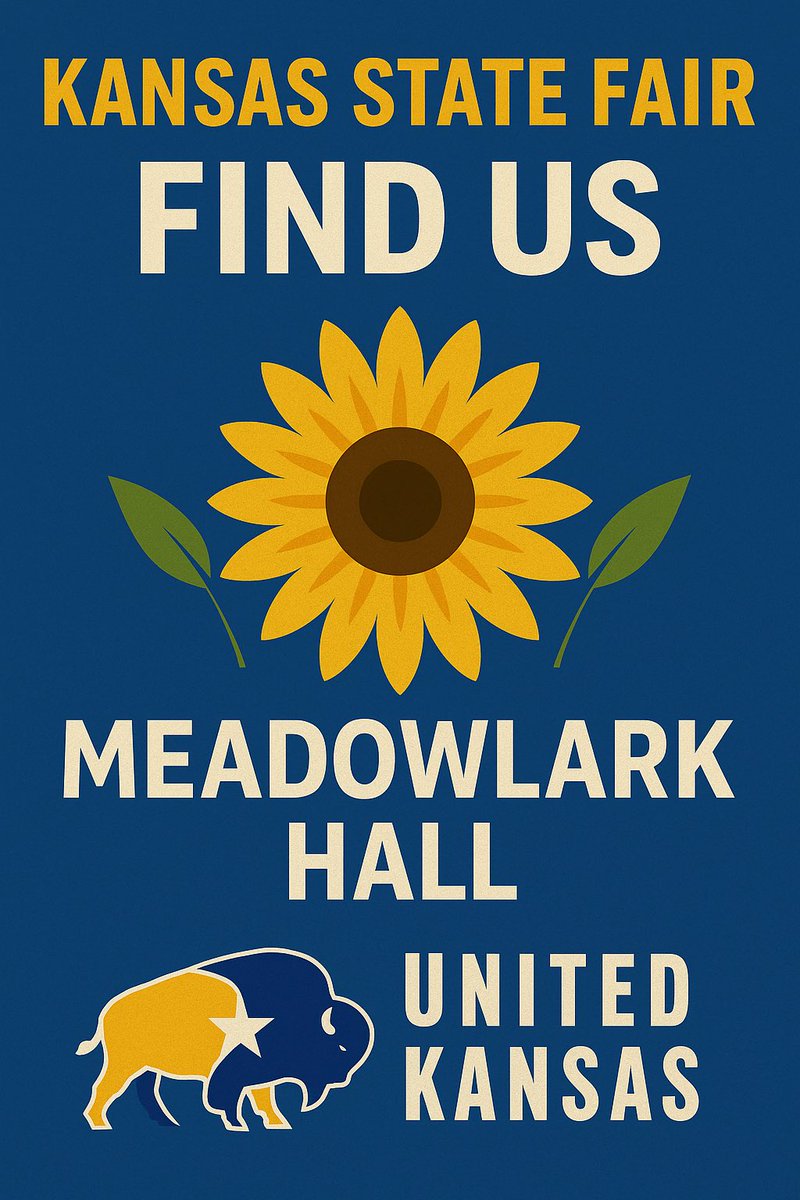 UnitedKansas's tweet photo. 🌻 Kansas deserves more than two extremes.
Come see us at the Kansas State Fair (Sept 5–14 in Meadowlark Hall) and learn how we’re building a future beyond Left & Right — for ALL Kansans.
#UnitedKansas #KansasStrong #KSPolitics #PeopleOverParties #KansasStateFair https://t.co/jSIyHmDMoD