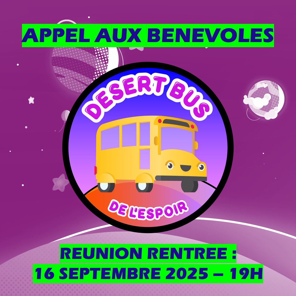 desertbusfr's tweet photo. On revient bientôt. Mais pour cela, on a besoin de vous ! 

1/ adhérez à l'asso
2/ venez à la réunion de lancement. 

Accueil des invité-es, anim du live, vidéo, logistique en coulisse, modération, com sur les RS...

Pour rejoindre : https://t.co/nEMn3xXV65 https://t.co/LQnOvQdMNQ