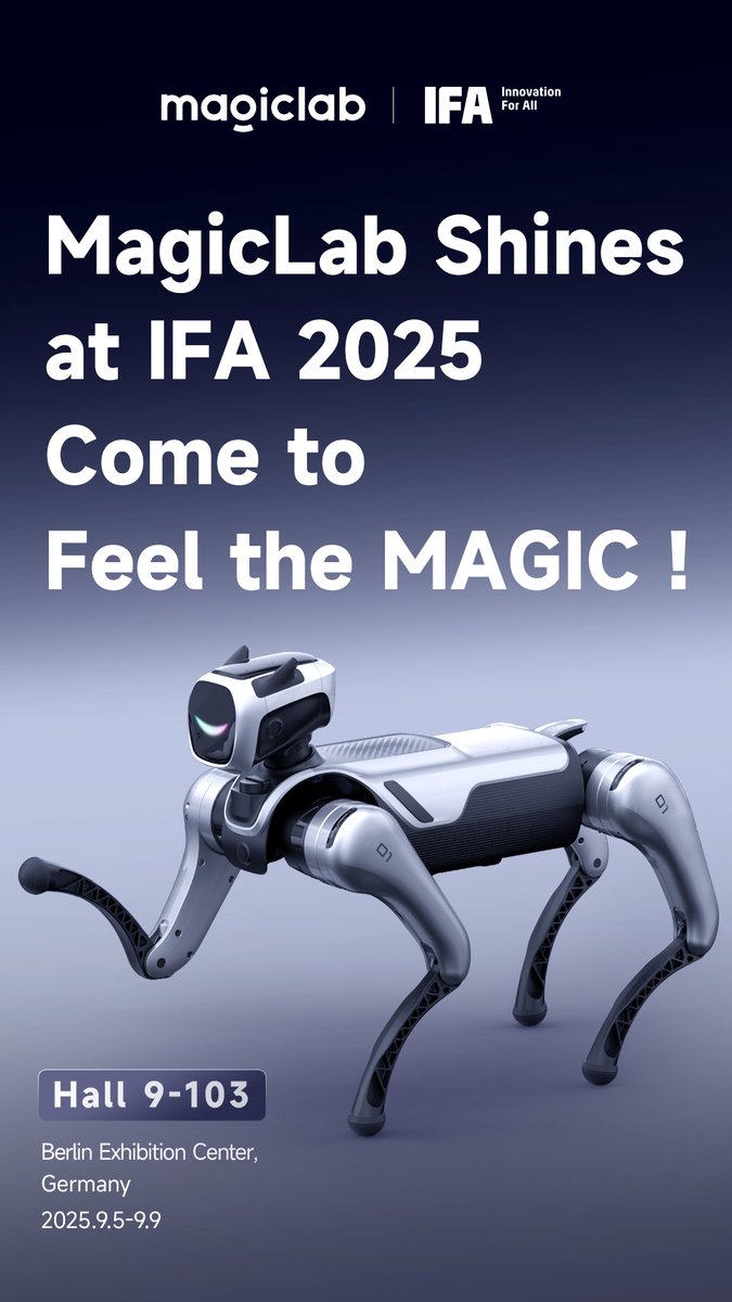MagicLab_Robot's tweet image. ✨ Something magical is coming…  
Unveiling the MagicLab at IFA 🤖 
 Where imagination meets innovation. 
#IFA  #MagicLab #TechMeetsMagic #AI #Robotics