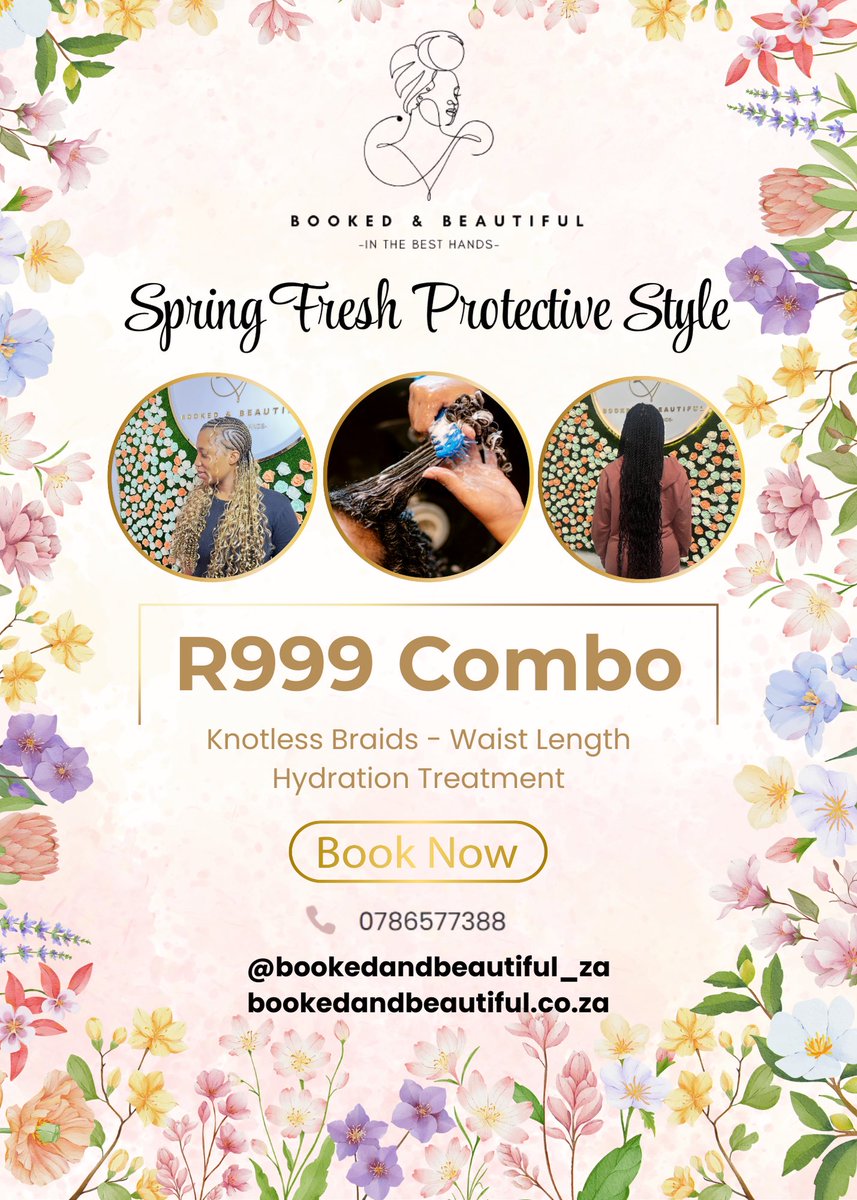 bookdnbeautiful's tweet image. Spring freshness = new braids, hydrated hair &amp;amp; flawless vibes 🌸✨
Your crown deserves this glow-up 💖
Book now via the link in bio sis, your spring look is waiting for you!📲

#bookedandbeautiful #pretoriaeastsalon #cospacepretoria #springspecial #GirlTalkZA