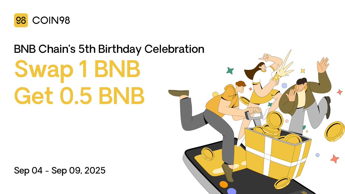 🎉 <a href="/BNBCHAIN/">BNB Chain</a> turns 5 – Celebrate with Coin98!

Swap 1 $BNB for chances to win 0.5 $BNB

⏰ Sep 4 – 11:59 PM, Sep 9, 2025 (UTC)

👉 Start swapping and join the fun now!

More details: blog.coin98.com/bnb-chain-5th-…
