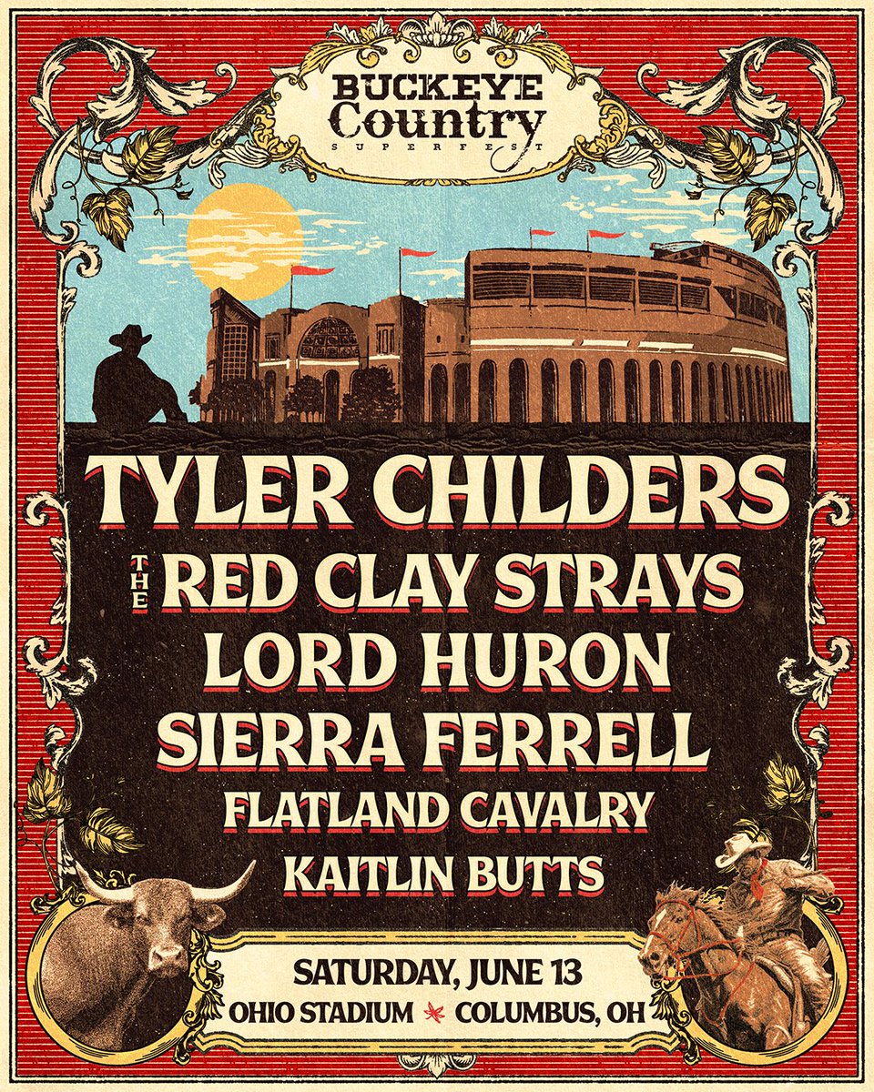 FlatlandCavalry's tweet photo. Do you know that feeling when you realize the imaginary concert of your dreams is actually taking place in real life on Saturday, June 13 in Columbus, OH? Register for Pre-Sale + more info at https://t.co/sJXDQPawyv 🤠 

See you at Ohio Stadium with @TTChilders, @RedClayStrays, @LordHuron, @SierraFerrell, & @KaitlinButts 🎻🔥 @buckeye_fest