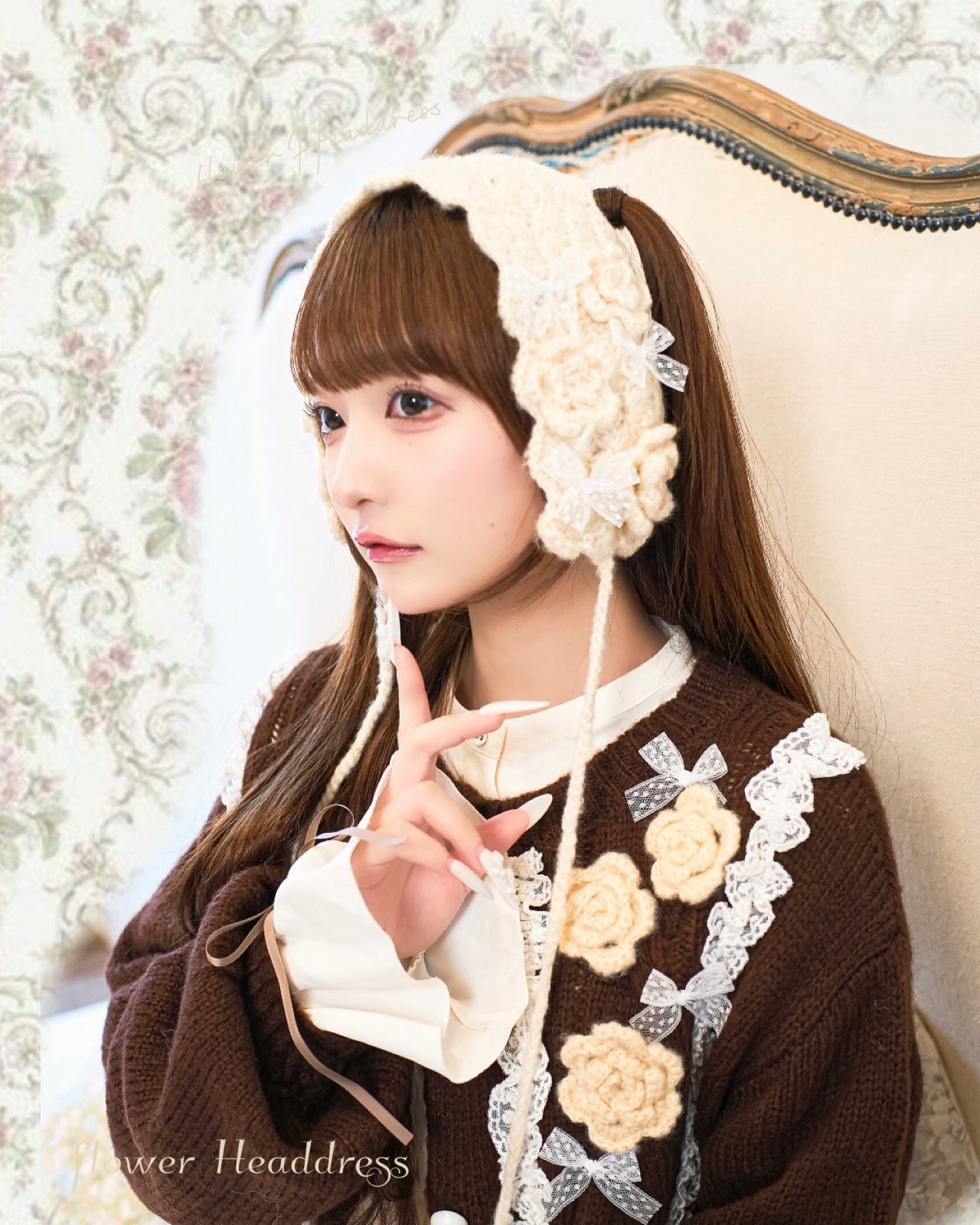 8月10日まで　最終値下げ　旧タグ　お花レースのスピンドールヘッドドレス　懐古 8月10日まで 最終値下げ 旧タグ お花レースのスピンドールヘッド