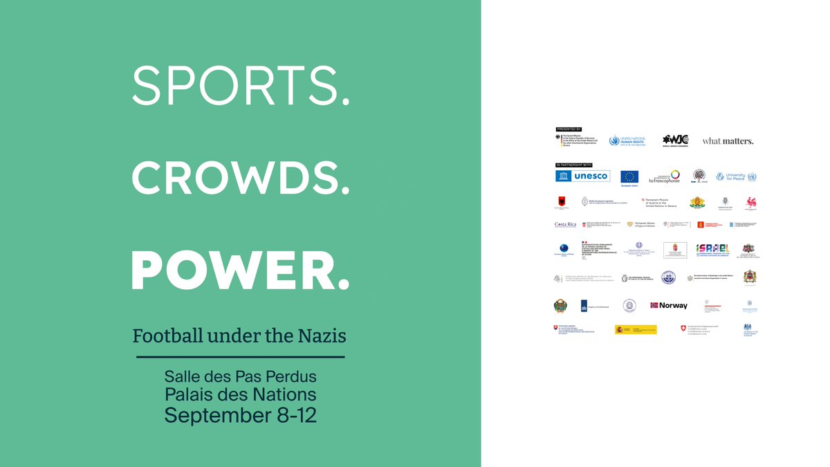 Between 8-12 Sept, <a href="/WorldJewishCong/">World Jewish Congress</a>, together with the Mission of Germany and the OHCHR, will be hosting the exhibition “Sports. Crowds. Power.” at the Salle des Pas Perdus at the Palais des Nations, with the additional cosponsorship of 5 intern. organizations and 33 governments.
