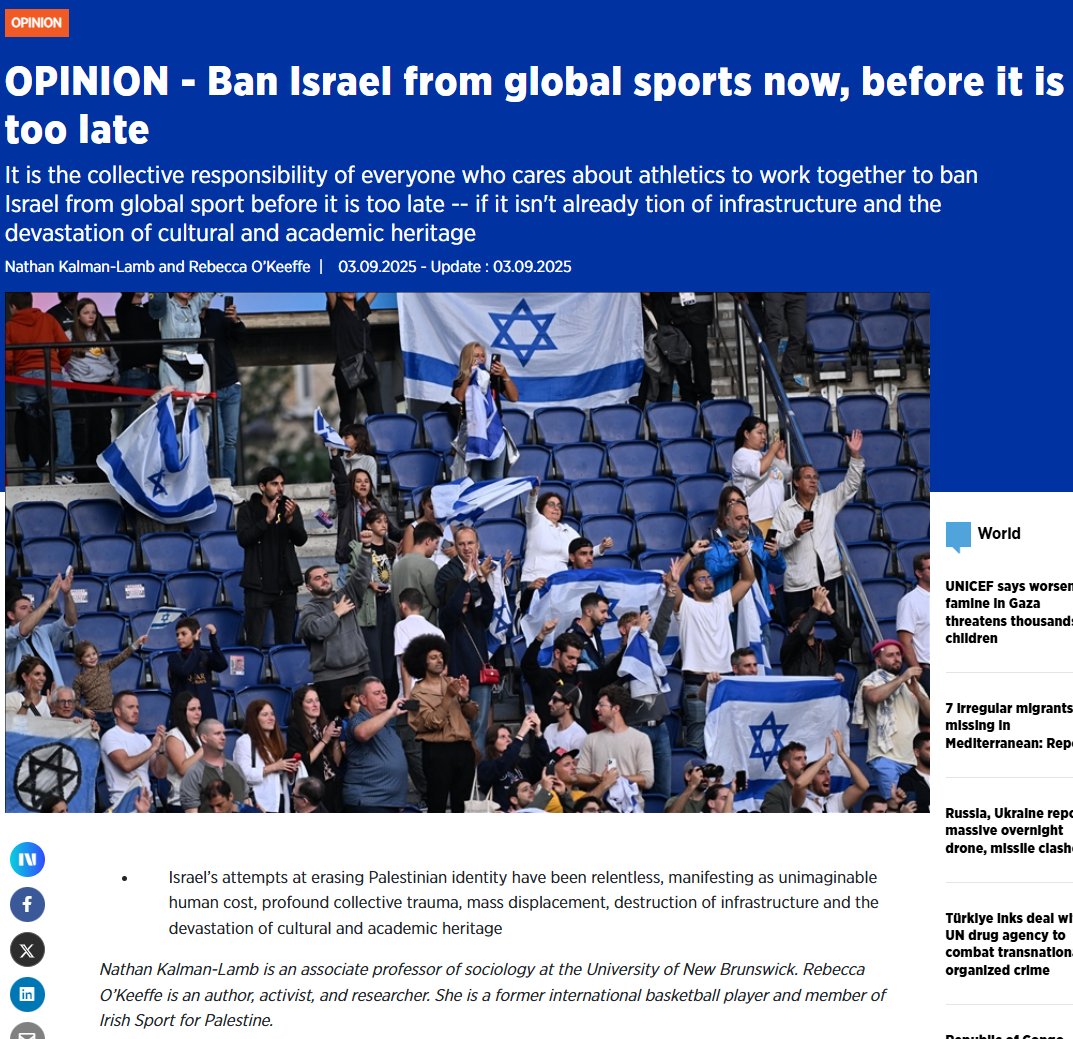 nkalamb's tweet image. &quot;The simple fact is that Moh Ahmed’s demands carry more weight than nearly every legal scholar combined. That’s the potential power of an athletic boycott.&quot;

For @anadoluagency, @RebeccaO_K + I argue we must work w/ athletes to ban 🇮🇱 from global sport now, before it&apos;s too late.