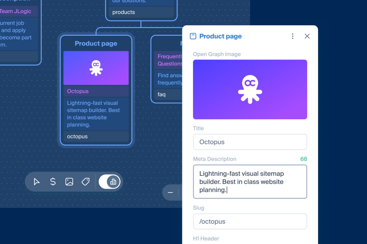 SEO Mode is finally live 🚀 Switch your artboard to view all your SEO tags at a glance, edit them instantly, and export in the format you need.

octopus.do