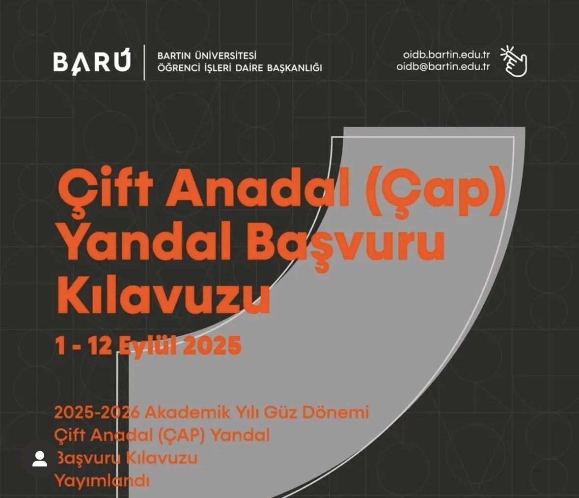 bartin_myo's tweet photo. 2025-2026 Akademik Yılı Güz Yarıyılı ÇAP ve YANDAL Başvuru Kılavuzu

Detaylı bilgi için;
🔗 https://t.co/SCKZJyOPCG

@baruedutr @profdraakkaya @r_arslan02 https://t.co/BxThm5KH2f