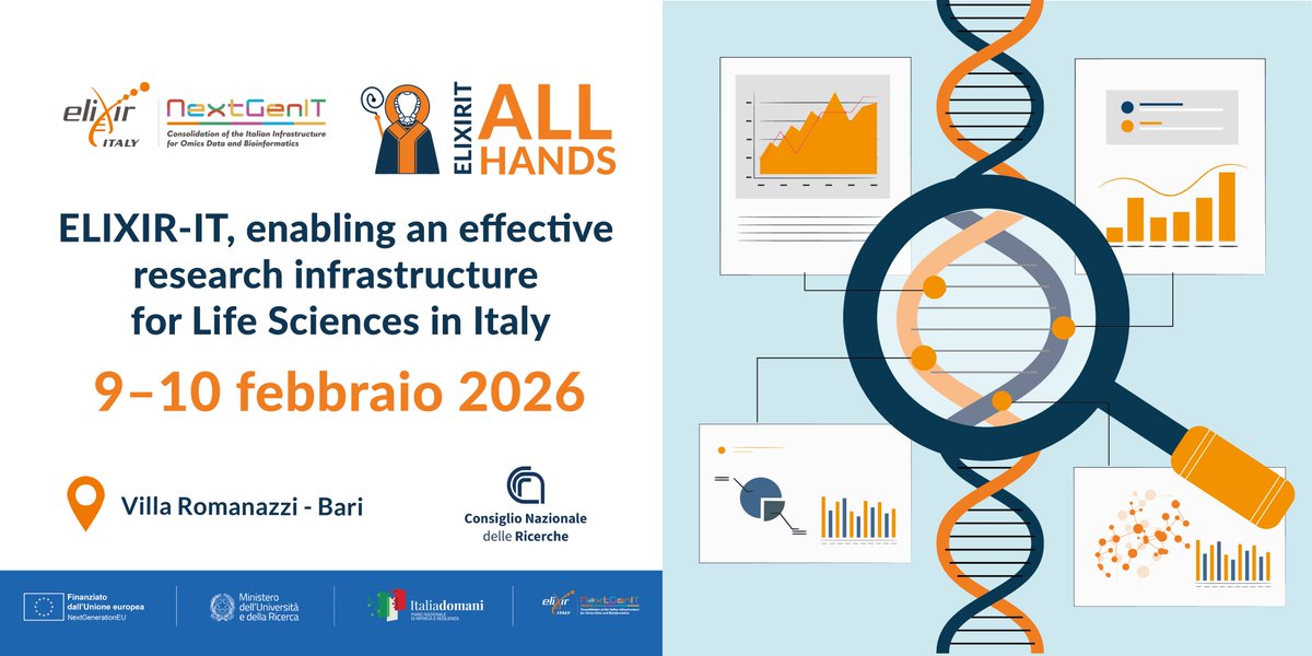 elixir_it's tweet image. The #ELIXIRIT All Hands Meeting has been rescheduled!
🗓️ New date: 9–10 February 2026
📍 Bari, Villa Romanazzi Carducci
Programme and updates coming soon!