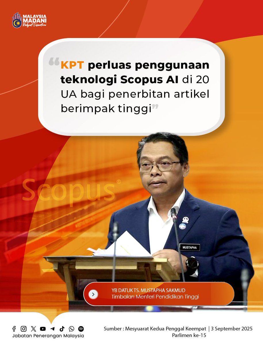 🤖 Scopus AI merupakan inovasi terkini oleh Elsevier untuk menyokong ekosistem penyelidikan global.

🔍 Membantu mempercepatkan pencarian maklumat, menganalisis literatur, serta memberi panduan strategik penerbitan akademik.

#RancakkanMADANI
#MADANIBekerja
#TaatSetia