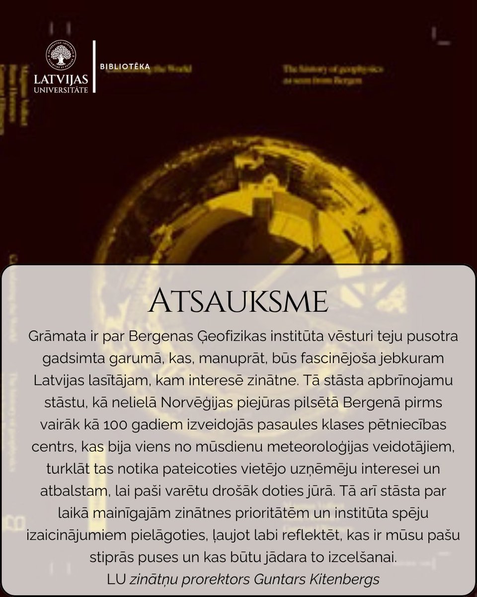 Ko lasīt jaunajā studiju gadā? Mans ieteikums ir ej.uz/calculating-th… Patiesi aizraujošs stāsts par <a href="/Geofysen/">Geofysisk institutt</a> tapšanu un attīstību. Paldies <a href="/universitatelv/">Latvijas Universitāte</a> <a href="/InfoBibl/">LU bibliotēka</a> par iniciatīvu.